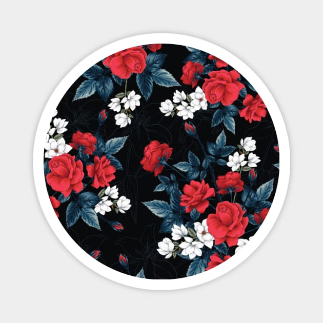 Red rose flowers pattern Magnet by Fashion Apparels